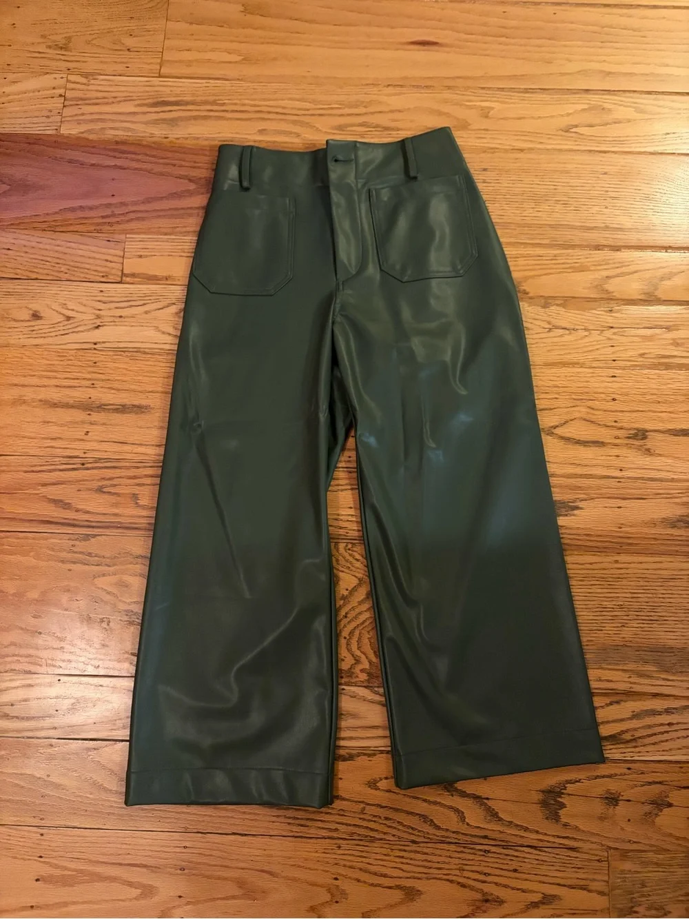 Wide Leg Faux Leather Pant Dark Green. Maeve the Collette from Anthropologie - Picture 3 of 6